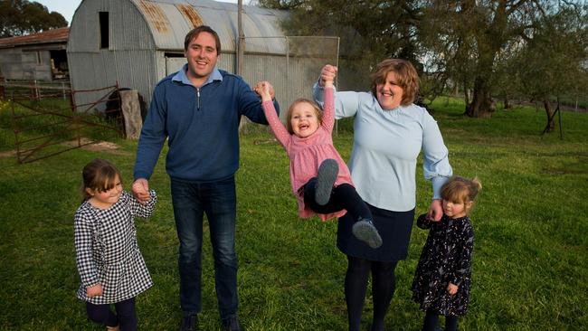 Jonathan and Tiarnee Dyer with Tallulah, Mabel and Beatrix. Picture: Paul Jeffers