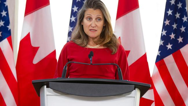 Canadian Deputy PM and Foreign Minister Chrystia Freeland has stood down. Picture: AFP.