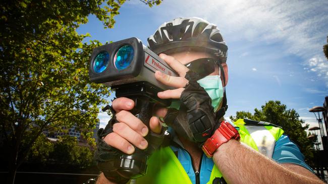 Senior Constable Craig Johnson on the radar. Picture: Mark Stewart