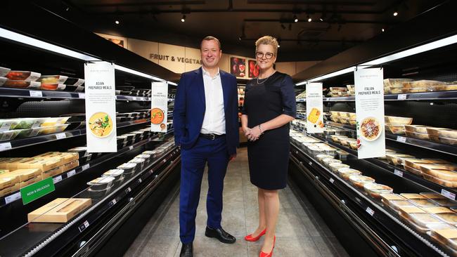 David Jones managing director food Pieter de Wet and BP Australia vice-president sales and marketing Brooke Miller in the David Jones food hall in Malvern, Victoria. Picture: Aaron Francis