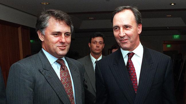 Malcolm Turnbull and then prime minister Paul Keating at an Australian Republican Movement dinner in Sydney in 1995.