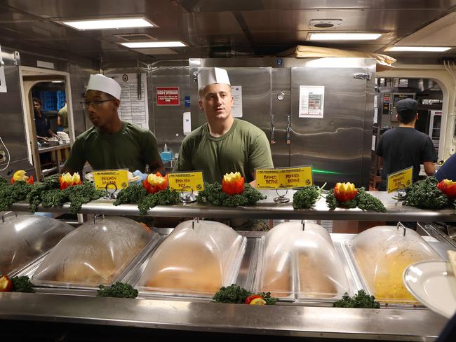 Taco Tuesday in the officers wardroom aboard the USS America. Picture: Liam Kidston