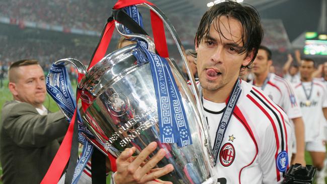 Filippo Inzaghi with AC Milan’s seventh UEFA Champions League success.