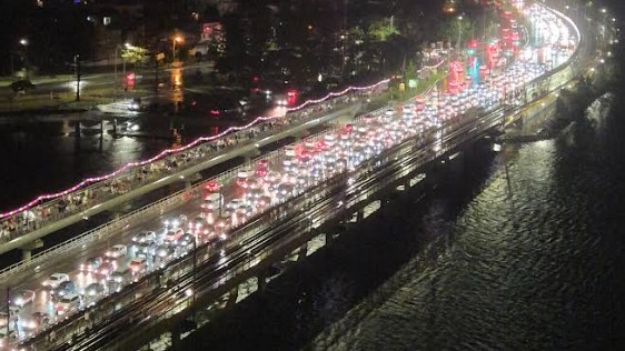Traffic on the Gold Coast Highway at the Sundale Bridge after the Out 2 Lunch festival at the Broadwater Parklands.