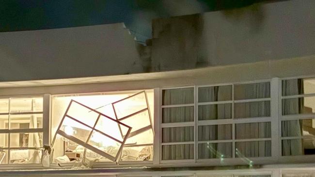 Damage from the downed helicopter at the Cairns hotel. Picture: Supplied