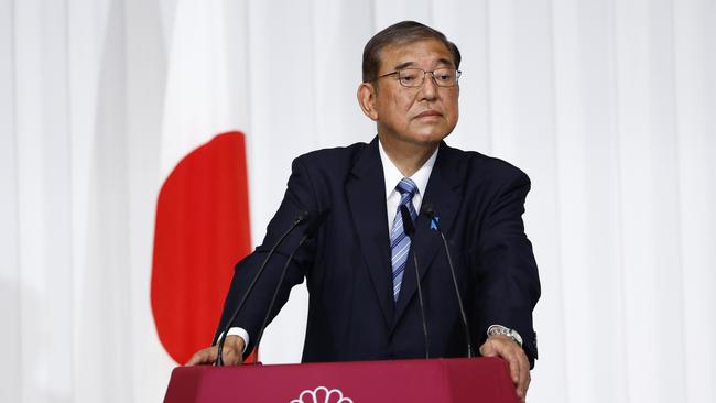 Japanese Prime Minister and leader of the country’s ruling Liberal Democratic Party Shigeru Ishiba addresses the media. Picture: Getty Images