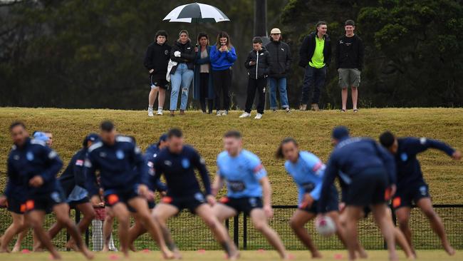 Fans watch the NSW Blues train at Oakes Oval in Lismore on Tuesday. Picture: Albert Perez/Getty Images