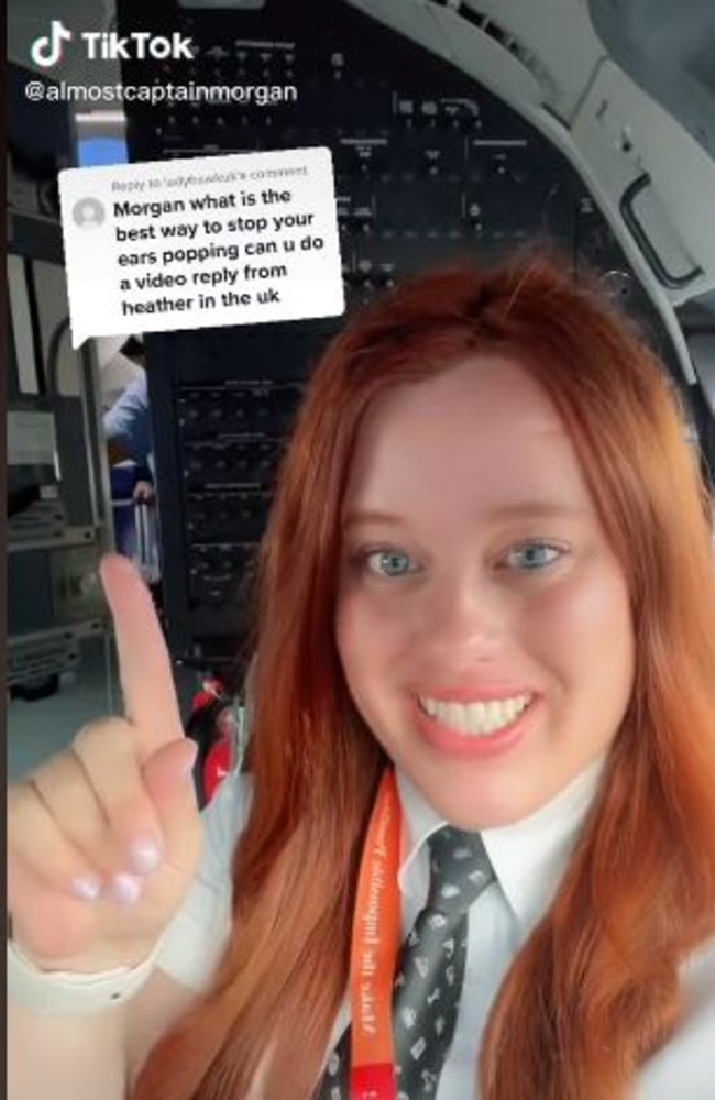 Co-pilot Morgan has taken to TikTok to explain why you want your ears to pop on a plane. Picture: TikTok/almostcaptainmorgan