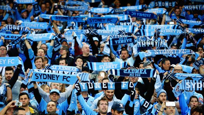 Sydney FC fans during the A League Grand Fina at Allianz Stadium, Sydney. Picture: Mark Evans