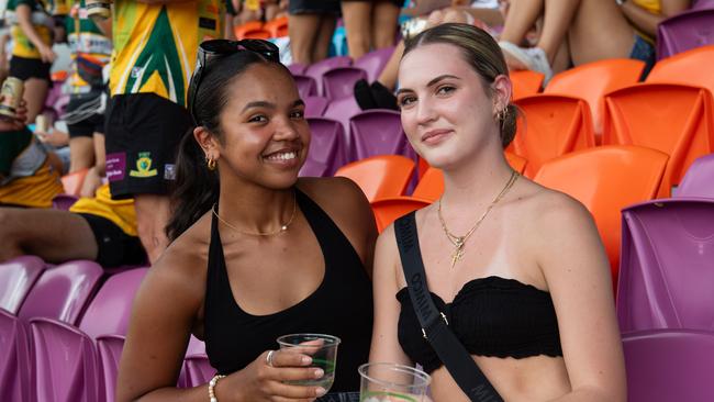 Carla Khasakhala and Daniella Zuccarato in the 2023-24 NTFL Women's Grand Final between PINT and St Mary's. Picture: Pema Tamang Pakhrin