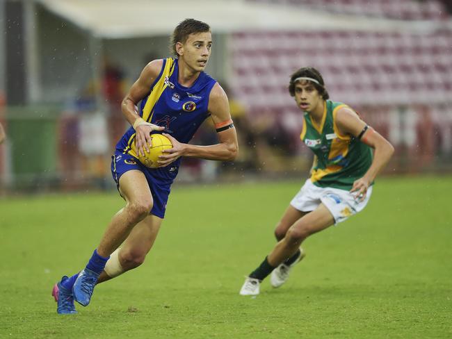 Wanderers player Joel Jeffrey looks for a clear space to kick the ball  during Wanderers v St Mary's Premier League game on Saturday, October 20, 2018Picture: Keri Megelus