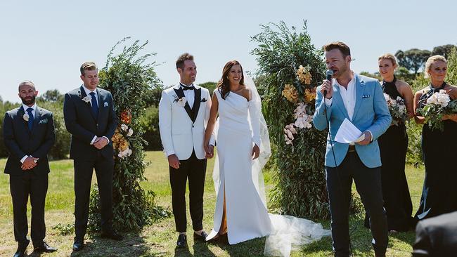 Celebrant Brodie Young at the wedding of The Block stars Dan and Dani. Picture: Beck Rocchi Photography
