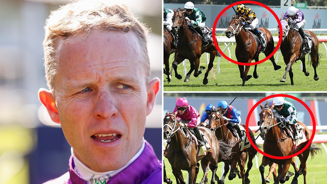 Jockey Kerrin McEvoy copped plenty of criticism from punters on Saturday for his rides on Joliestar (top right) and Via Sistina (bottom right). Pictures: Getty Images