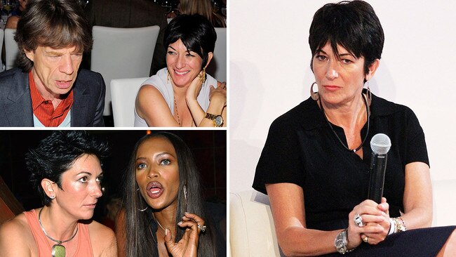 Ghislaine Maxwell with Mick Jagger in 2011, top left, Naomi Campbell in 2002, bottom left, and in 2011. Picture: Getty Images.