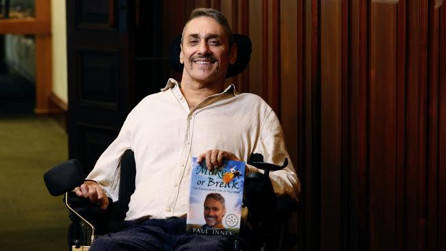 Quadriplegic business owner Paul Innes has published his memoir called Make or Break, 34 years after a swimming accident left him confined to a wheelchair. Picture: Brendan Radke