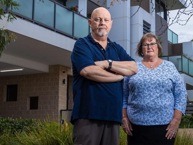 Peter and Angela Collins are living in a cladding nightmare. Moved into off the plan apartment that has combustible cladding on it. Picture: Jake Nowakowski