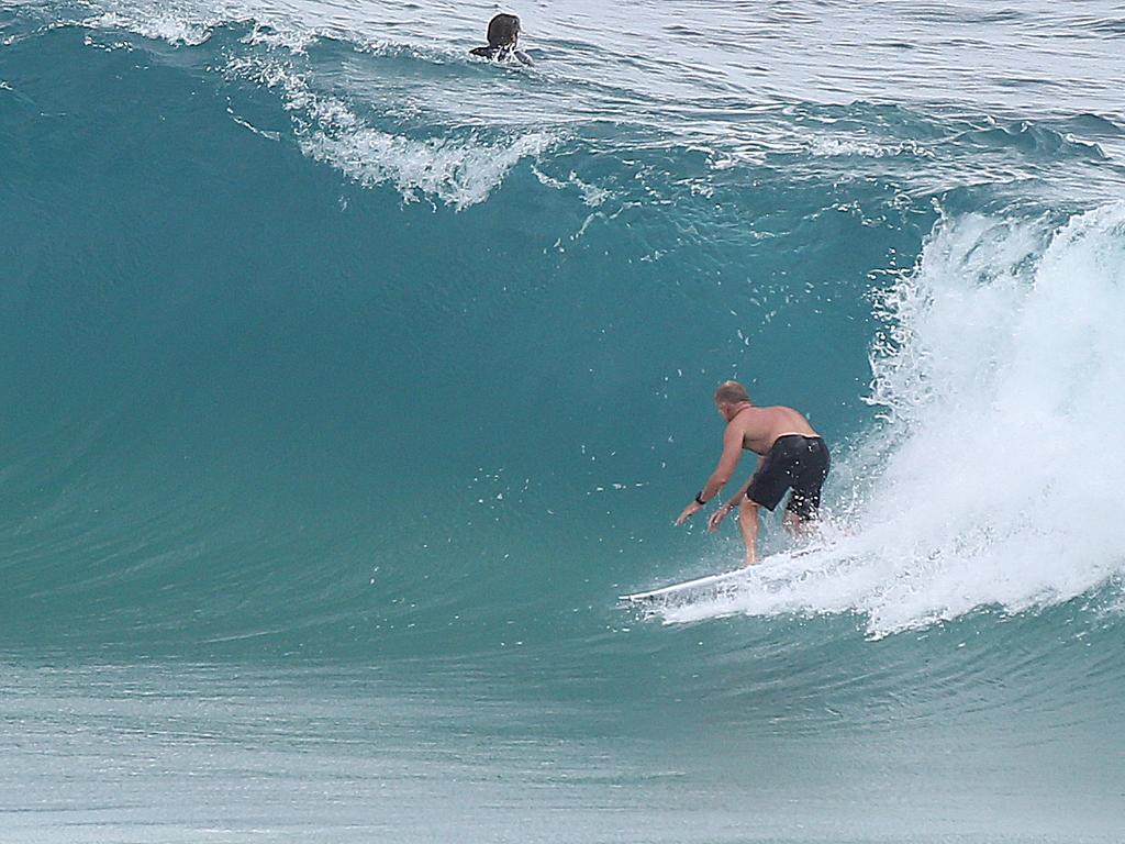 Tropical Cyclone Seth is quipping up the seas as it tracks down the coast, Surfers pictured at Snapper Rocks enjoying the rising swell. pic Mike Batterham