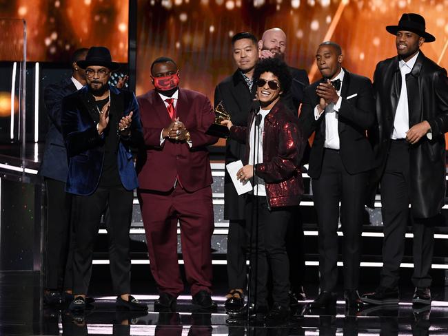 Bruno Mars and his songwriting team accept Song of the Year for 'That's What I Like' onstage during the 60th Annual GRAMMY Awards. Picture: Getty