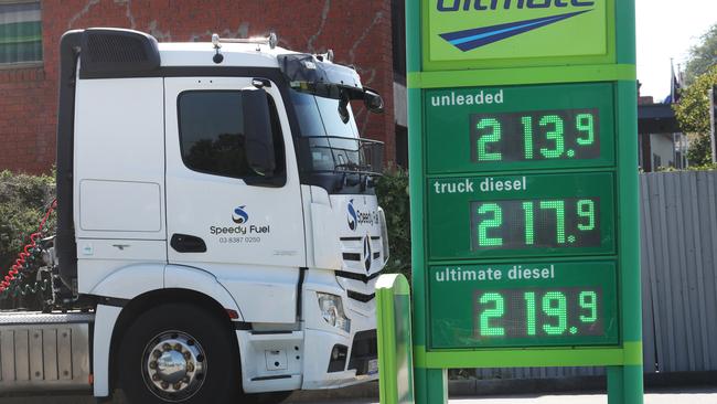 Fuel prices in Victoria have gone up and truckies are among those struggling with prices. Picture: David Crosling