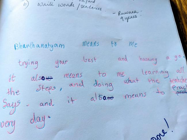 A note Ruana wrote in dance class recently. Picture: Supplied