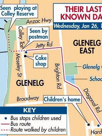 Map of the Glenelg area of Adelaide where the children went missing.