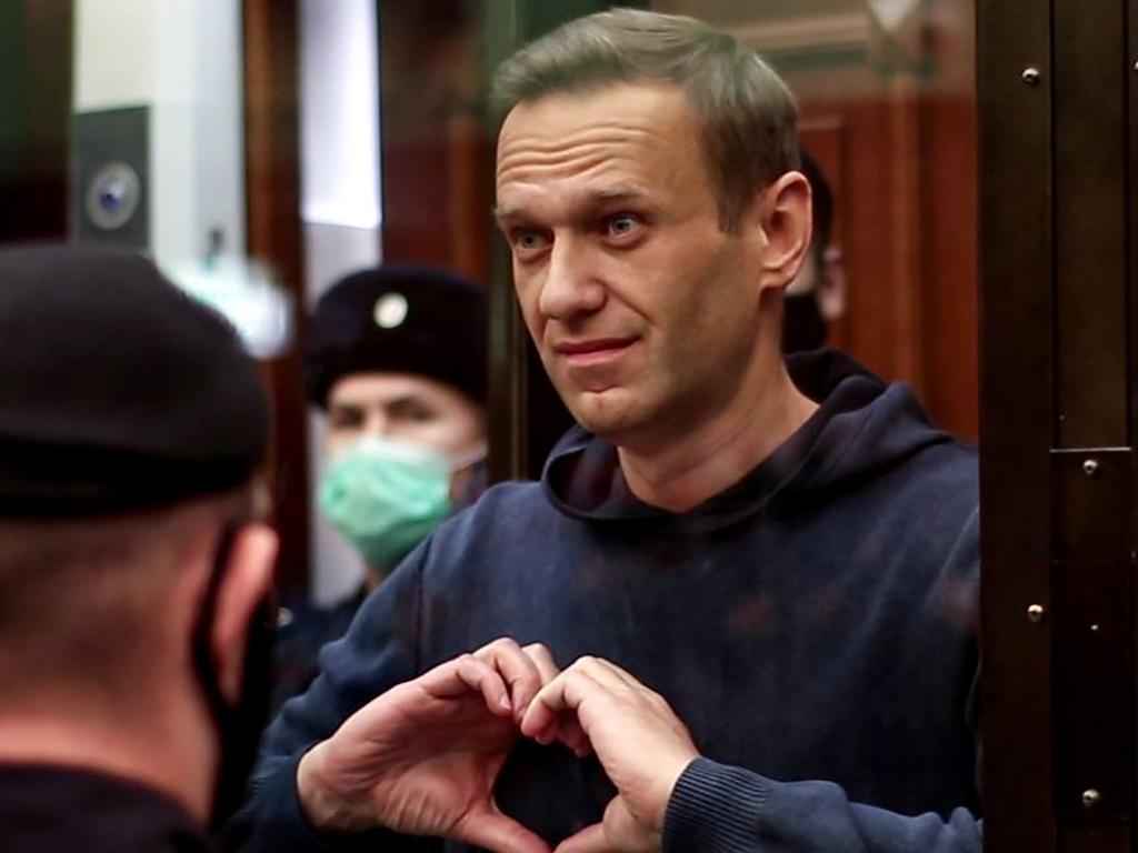 Kremlin critic Alexei Navalny’s ‘unlawful’ and ‘politically motivated’ suspended sentence has been converted into actual jail time. Picture: Handout / Moscow City Court press service / AFP
