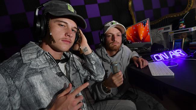 Blake Hamilton and Dylan Hoffmann at Peak Productions Music Studio (under a Wulguru house). Picture: Evan Morgan