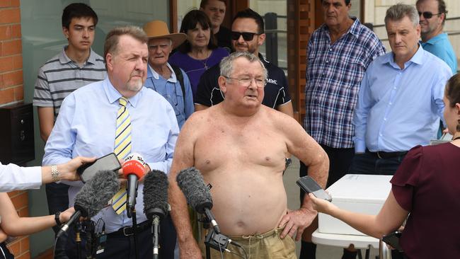 Flood victim Frank Beaumont addresses the media after the flood class action announcement last month. Picture: Rob Williams