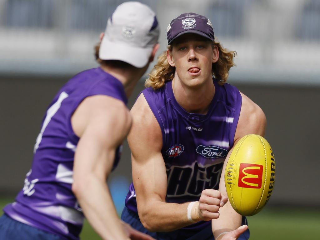 Sam De Koning has spent the summer training as a ruckman. Picture: Michael Klein