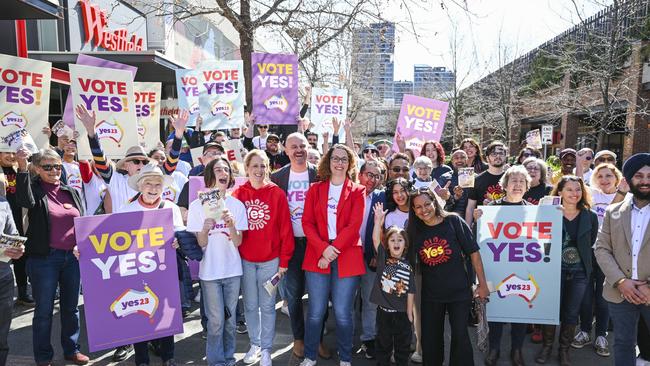 Voice supporters at Woden Plaza in Canberra. Picture: Martin Ollman/NCA NewsWire