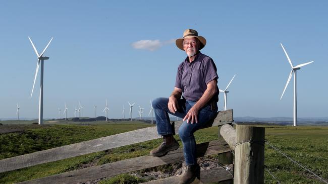 12/09/2018  Don Fairbrother next to windturbines near his property in South Gippsland. The Victorian government is facing a potential class action after an independent review confirmed resident complaints that noise from a wind farm was causing them harm. The Council ordered report on the Bald Hills wind farm in South Gippsland found there was a nuisance under the public health act. Investigators said they could hear wind turbine noise in some residents homes making conversations difficult.Picture : David Geraghty / The Australian.