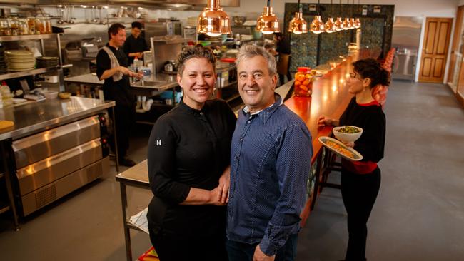 Nicola Palmer and Warrick Duthy at the recently-renovated Watervale Hotel on September 17, 2020. South Australia. Picture Matt Turner.