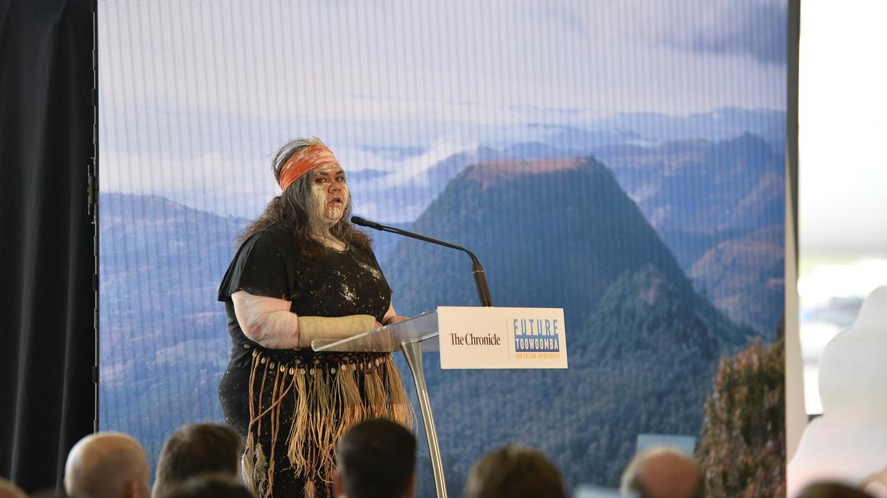 Shanice Martin, Welcome to Country at the Future Toowoomba lunch at Wellcamp Airport, Friday, December 3, 2021. Picture: Kevin Farmer