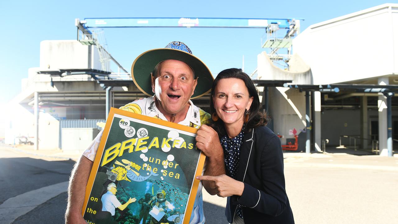 Steve Price and Claudia Brumme-Smith, CEO of Townsville Enterprise, outside Reef HQ which remains closed. Picture: Shae Beplate.