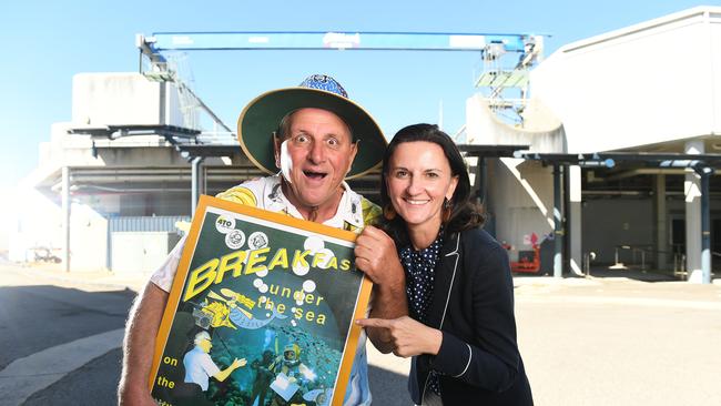 Steve Price and Claudia Brumme-Smith, CEO of Townsville Enterprise, outside Reef HQ which remains closed. Picture: Shae Beplate.
