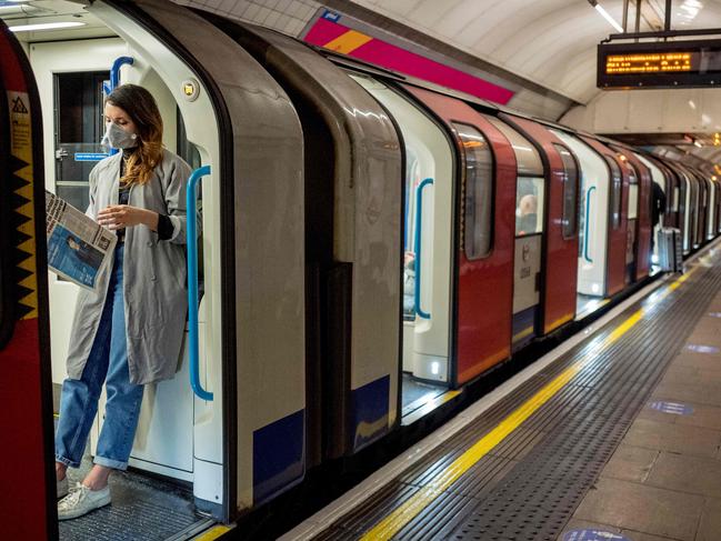 A lone commuter on a London tube train. Picture: AFP.