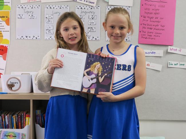 Even Taylor Swift has arrived at Book Week, with Ella Hofstee and Florence Kent dressing up as the star. Picture: Gemma Scerri.