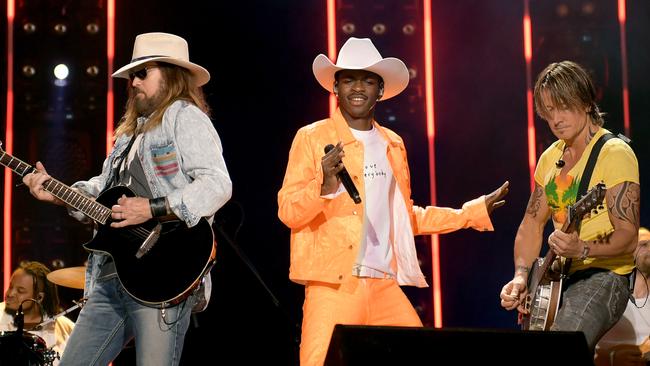 Billy Ray Cyrus, Lil Nas X and Keith Urban in Nashville, Tennessee. Picture: Getty Images