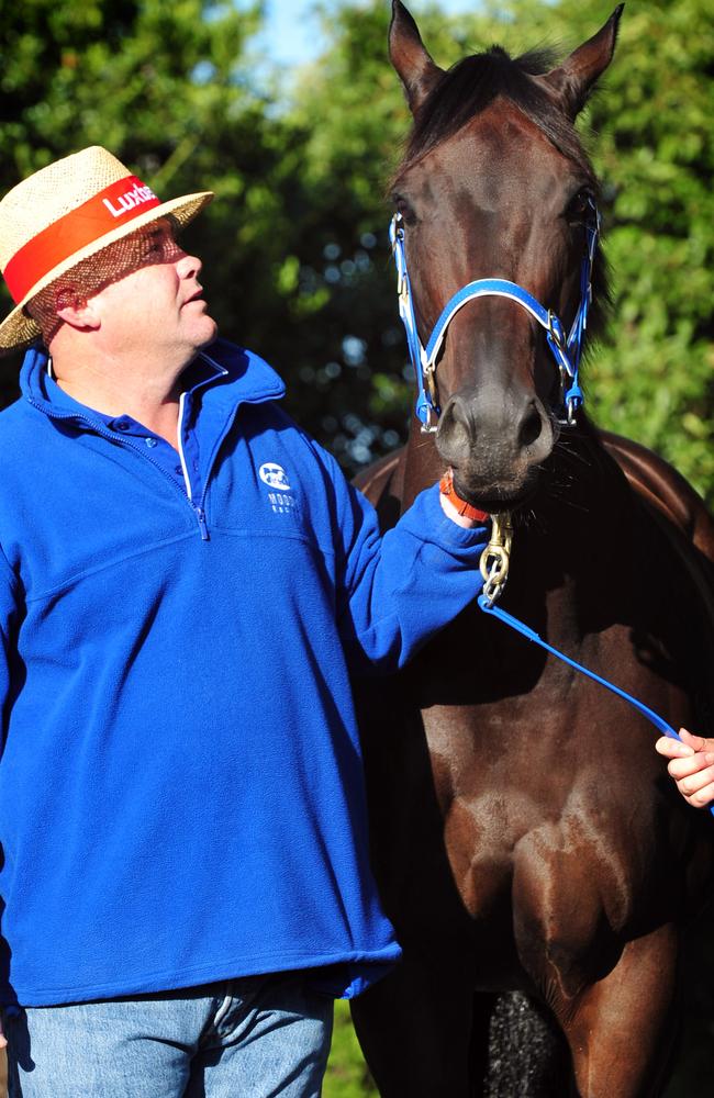 Peter Moody with the racehorse that made him a household name after she won 25 consecutive races before being retired.