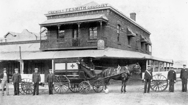 Maryborough Ambulance Transport Brigade, 1897. Early ambulance services providing critical care to the Fraser Coast community. Source: Maryborough Wide Bay &amp; Burnett Historical Society