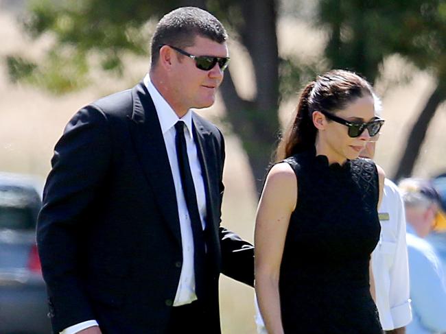 James was by Erica’s side at the funeral for her father Michael in her home town of Gunnedah, NSW. Picture: Nathan Edwards