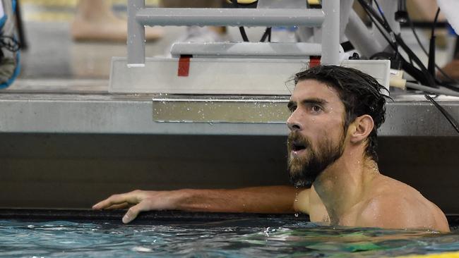 Michael Phelps looks on after winning the 200 meter individual medley final at the Arena Pro Swim Series on November 14, 2015 at Jean K. Freeman Aquatics Center in Minneapolis.