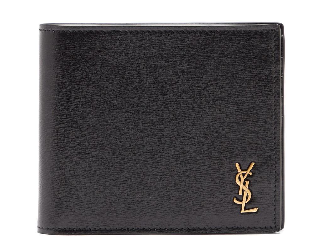 Saint Laurent, YSL-monogram grained-leather wallet.