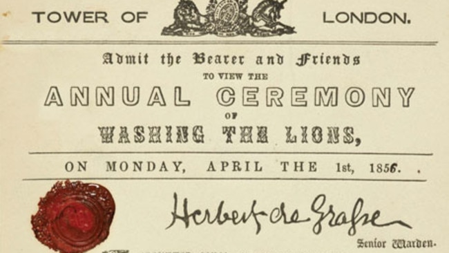 An invitation to watch the washing of the lions at the Tower of London, this one from 1856.