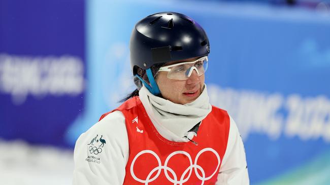 A dejected Laura Peel reacts following her crucial final run. Picture: Getty