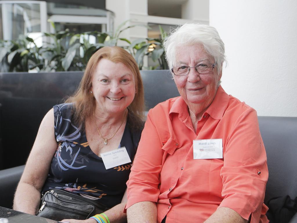 Bernie Spedding of Sydney, left, and Mardi Sands of Wandoan QLD at the Grand Chancellor Hotel for the UTAS graduation ceremonies. Picture: MATHEW FARRELL