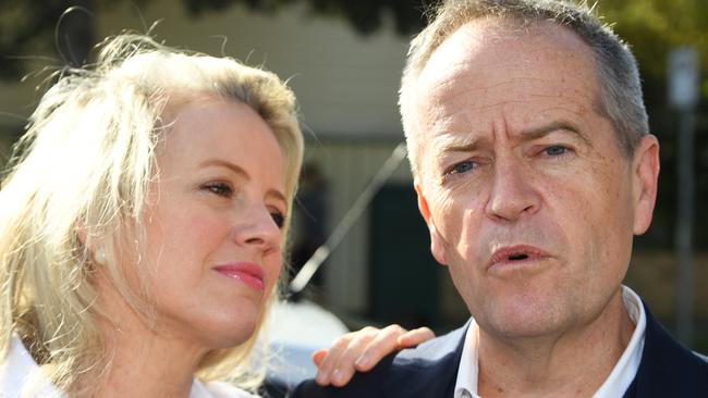 … but he was upstaged by Bill and Chloe Shorten, who addressed the media following his election defeat at the same time. Picture: AAP Image/James Ross