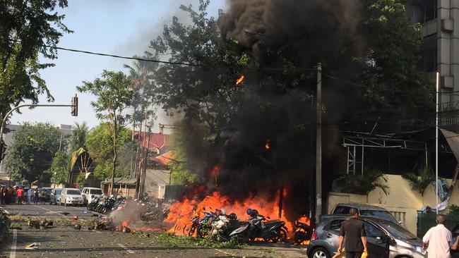 The bomb site of the Surabaya Centre Pentecostal Church. Picture: AFP