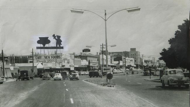 The Dandenong Pig sign dominates the skyline in the 1950s.