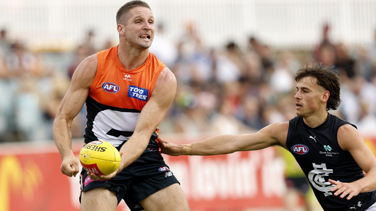 Giants Jesse Hogan played against Carlton on Sunday before breaking his thumb. Photo by Phil Hillyard